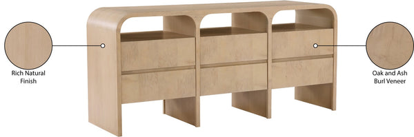 Meridian Furniture Giada Art Deco Burl Veneer Dresser with Arched Edges and Oak Ash Grain for Primary Bedroom Natural 843Natural-D
