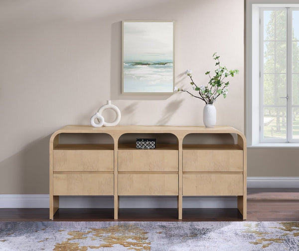 Meridian Furniture Giada Art Deco Burl Veneer Dresser with Arched Edges and Oak Ash Grain for Primary Bedroom Natural 843Natural-D