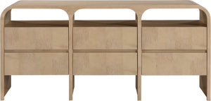 Meridian Furniture Giada Art Deco Burl Veneer Dresser with Arched Edges and Oak Ash Grain for Primary Bedroom Natural 843Natural-D