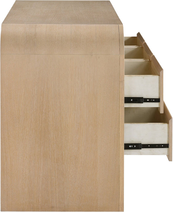 Meridian Furniture Giada Art Deco Burl Veneer Dresser with Arched Edges and Oak Ash Grain for Primary Bedroom Natural 843Natural-D