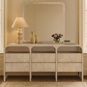 Meridian Furniture Giada Arched Burl Wood Veneer Wall Mirror with Art Deco Grain Silhouette for Living Room Decor Natural 843Natural-M