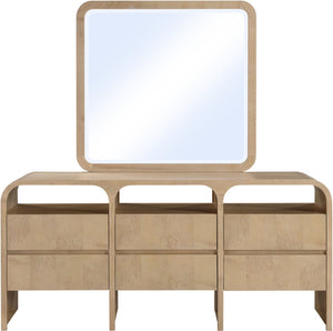 Meridian Furniture Giada Arched Burl Wood Veneer Wall Mirror with Art Deco Grain Silhouette for Living Room Decor Natural 843Natural-M