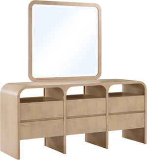 Meridian Furniture Giada Arched Burl Wood Veneer Wall Mirror with Art Deco Grain Silhouette for Living Room Decor Natural 843Natural-M