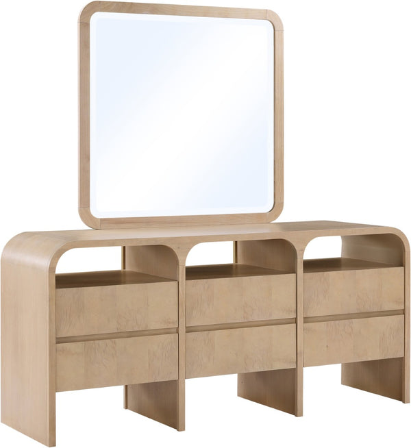 Meridian Furniture Giada Arched Burl Wood Veneer Wall Mirror with Art Deco Grain Silhouette for Living Room Decor Natural 843Natural-M