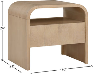 Meridian Furniture Giada Art Deco Burl Veneer Nightstand with Arched Geometric Sculptural Bedroom Design Natural 843Natural-NS