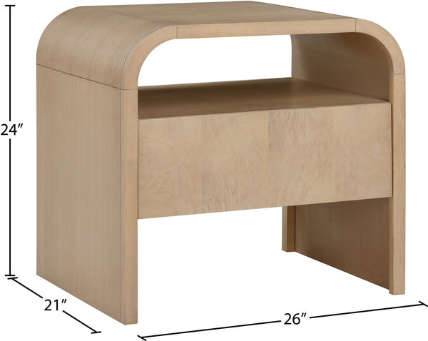 Meridian Furniture Giada Art Deco Burl Veneer Nightstand with Arched Geometric Sculptural Bedroom Design Natural 843Natural-NS