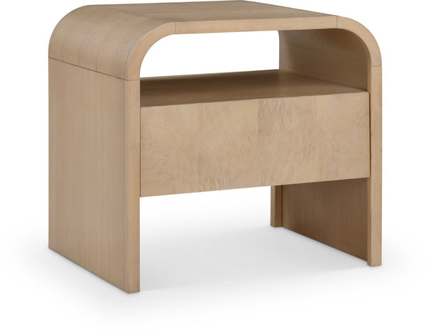 Meridian Furniture Giada Art Deco Burl Veneer Nightstand with Arched Geometric Sculptural Bedroom Design Natural 843Natural-NS