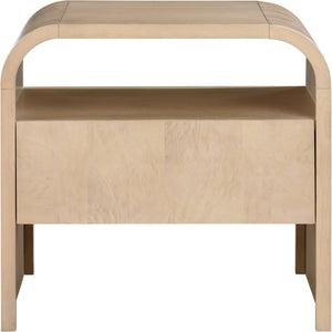 Meridian Furniture Giada Art Deco Burl Veneer Nightstand with Arched Geometric Sculptural Bedroom Design Natural 843Natural-NS