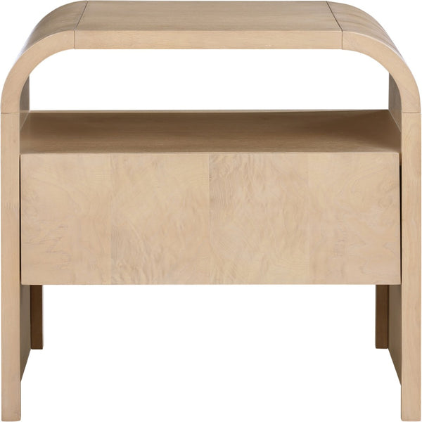Meridian Furniture Giada Art Deco Burl Veneer Nightstand with Arched Geometric Sculptural Bedroom Design Natural 843Natural-NS
