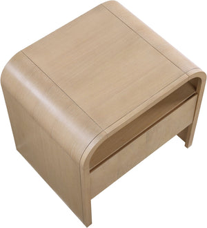 Meridian Furniture Giada Art Deco Burl Veneer Nightstand with Arched Geometric Sculptural Bedroom Design Natural 843Natural-NS