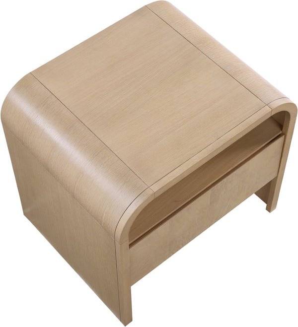 Meridian Furniture Giada Art Deco Burl Veneer Nightstand with Arched Geometric Sculptural Bedroom Design Natural 843Natural-NS