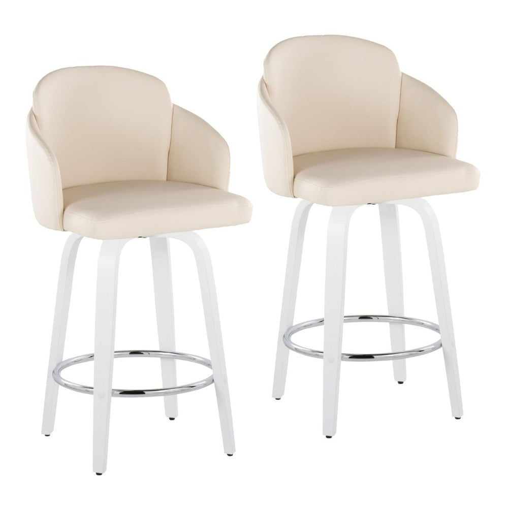 English Elm Fixed-height Swivel Counter Stools with Faux Leather Seats and Chrome Footrest Set of 2 B202S01812