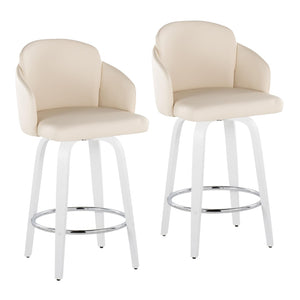 English Elm Fixed-height Swivel Counter Stools with Faux Leather Seats and Chrome Footrest Set of 2 B202S01812