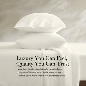 English Elm 4-Piece King Sateen Sheet Set In Elegant Ivory – Luxurious Egyptian Cotton For Ultimate Comfort! B035P381317