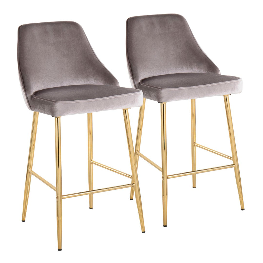 English Elm Contemporary Velvet Upholstered Counter Stools with Gold Tapered Legs Glam Bar Pair B202P221783