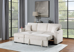 English Elm Convertible Corduroy Sectional Sofa with Reversible Chaise, Hidden Storage, USB Port & Pull-Out Bed Beige 60 L x 30 W x 19 H B011S01244
