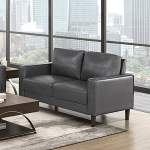 English Elm Modern 3-Piece Living Room Furniture Set: Sofa, Loveseat, Chair In Dark Gray Faux Leather Comfort B011S01980