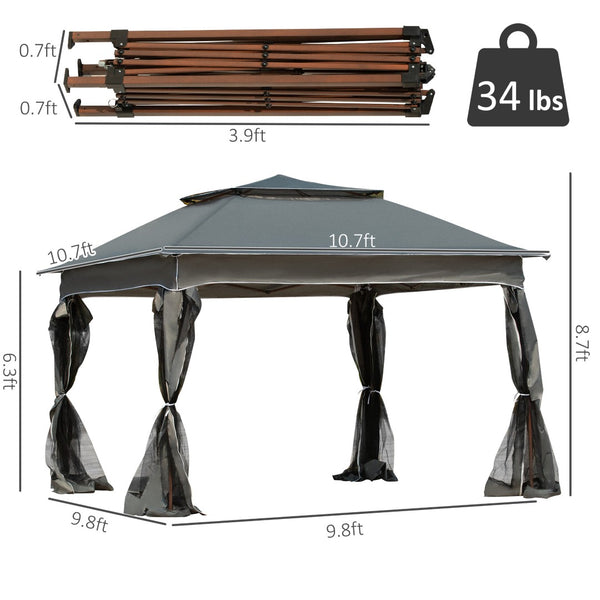 English Elm Outsunny 11' X 11' Instant Pop-Up Canopy With Insect Netting, Durable Shade Tent For Outdoor Events W2225P200437-GIGA