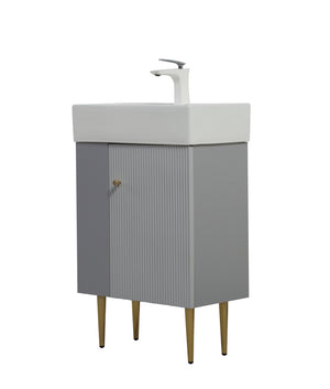 English Elm 21.6" Matte Grey Vanity Base with Open Shelf Gold Legs Soft Close Cabinet Bathroom W1920P385639
