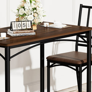 English Elm Dining Set for Four with Steel Frame Chairs and Particleboard Top Industrial Kitchen Walnut W1162P430310