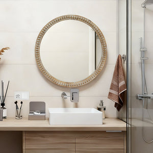 English Elm Round Decorative Wall Mirror - 23.62" Beaded Frame For Farmhouse Charm In Living Room, Entryway & Bath W2295P389104-GIGA