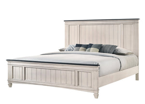 English Elm 1pc Rustic Industrial Queen Panel Bed with Cutout Headboard and Bench-Style Footboard, Solid Wood Finish Beige+Brown 85 L x 40.25 W x 6.15 H B011S01347