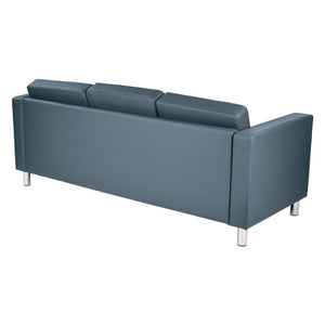 OSP Home Furnishings Pacific Faux Leather Contemporary Sofa with Chrome Legs for Modern Living Spaces Blue PAC53-R105