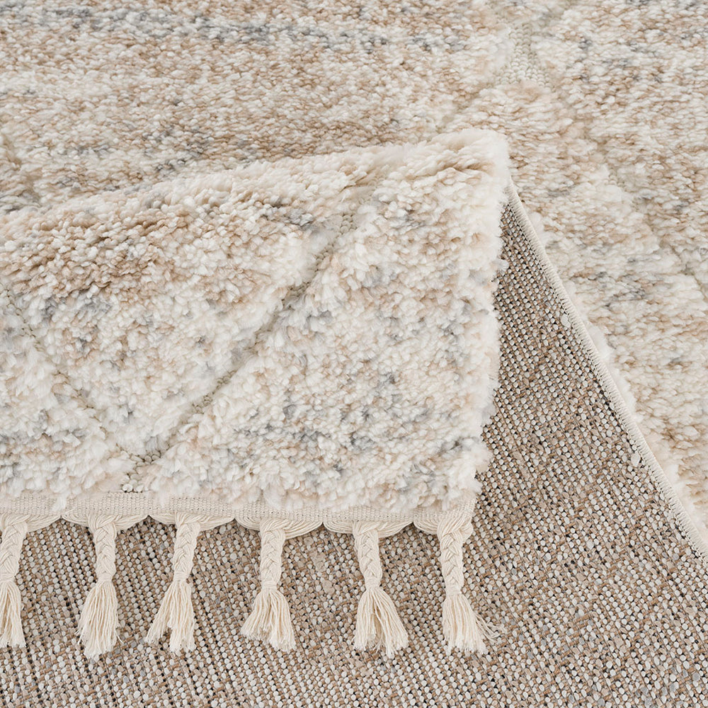 JLA Home Madison Park - Talas Plush Trellis Rug Cream — High-Pile Shag Diamond Pattern with Tassel Edges & Non-Slip Backing 84 L x 63 W x 0.75H ST35-0252