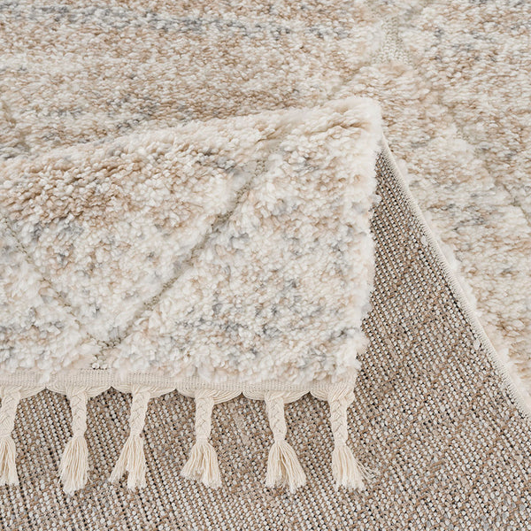 JLA Home Madison Park - Talas Plush Trellis Rug Cream — High-Pile Shag Diamond Pattern with Tassel Edges & Non-Slip Backing 84 L x 63 W x 0.75H ST35-0252