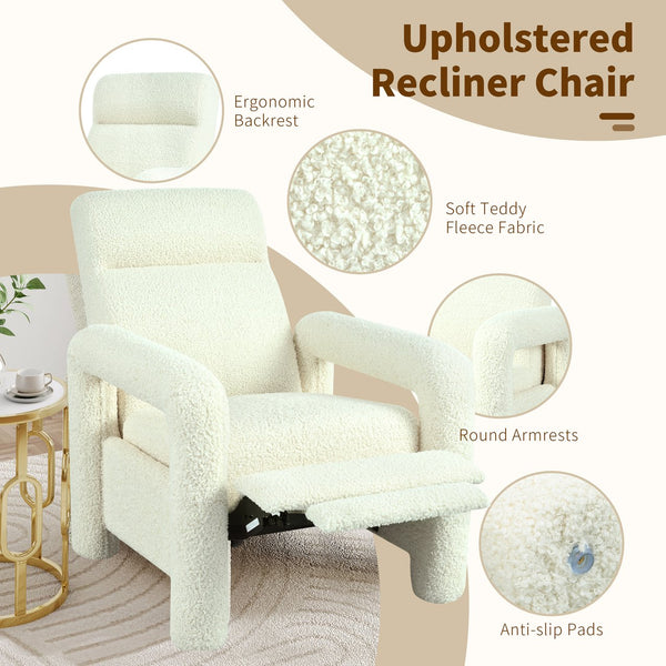 English Elm Christopher Knight Home® - 31.25" Push Back Recliner Plush Teddy Fleece Upholstered Armchair with Foam & Pocket Springs Comfort 90–120–150° Adjustments Beige N763P212864A