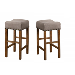 English Elm Antique Driftwood Rubberwood Counter Stools Set of 2 Nailhead Woven Fabric Kitchen B011P496765