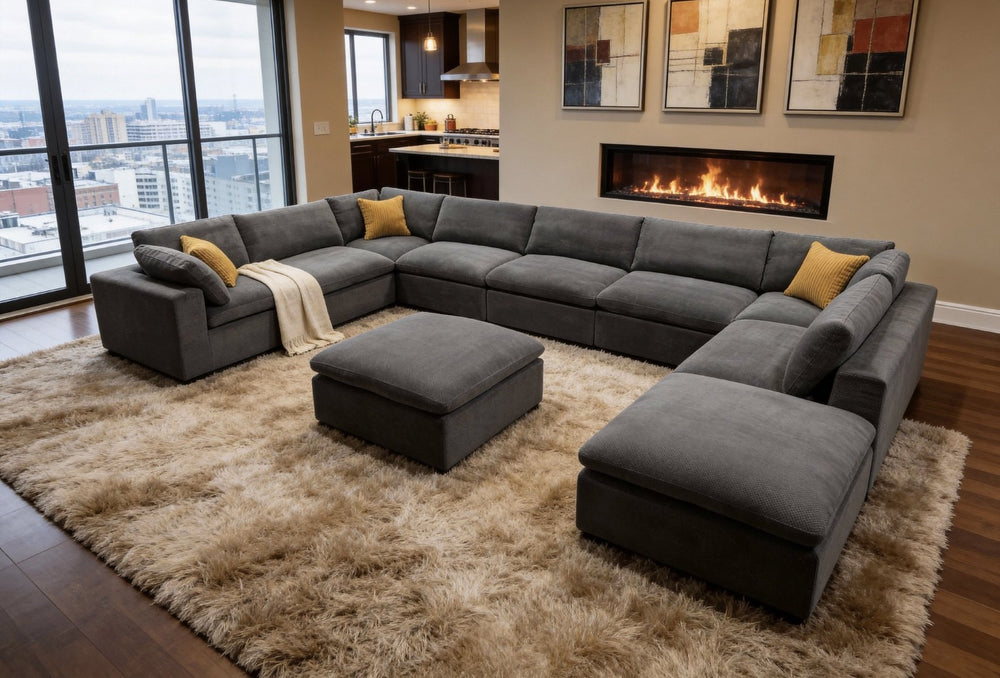 English Elm Coffee Bean Upholstered Modular Sectional with Toss Pillows for Modern Living Rooms B2748S00075