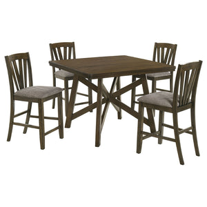 English Elm Maxine Brown Square Counter Dining Set with Mindi Veneer Table and Upholstered Chairs B062S01452