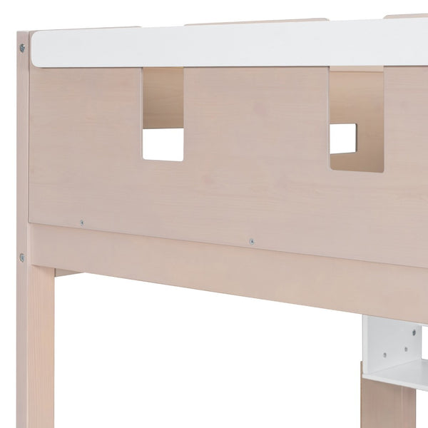 English Elm Twin Castle Bunk Bed with Led Lighting Built-in Shelf and Storage Drawers for Kids White LT000158AAK