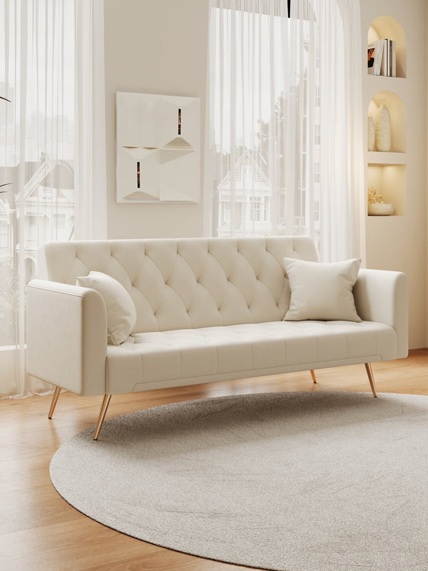 English Elm 71 Convertible Loveseat Sofa Bed Velvet 2-Seater 71" Retro Green Pink Beige Blue Gray with Gold Legs, Foam, 600LB Capacity W165878946
