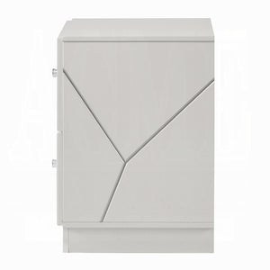 English Elm Ultra White High-Gloss Nightstand with 2 Soft-Glide Drawers, Embossed Lines & Silver Knobs, 23"W x23"H B2741P408964