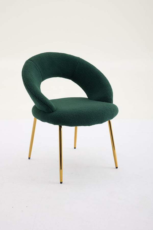 English Elm 061-Set Of 1 Plush Teddy Fabric Dining Chair With Ergonomic Backrest And Gold Legs For Modern Spaces W527P255488