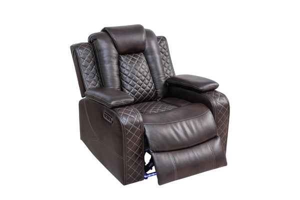 English Elm Violetglow Reclining Sofa with Led Lighting Wireless Charging and Bluetooth Speakers Brown B2730S00033