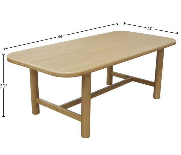 Alpine Furniture Hudson Light Oak Dining Table - Scandinavian 84" Solid Wood Centerpiece Seats 6–8, Durable Design 8440-01