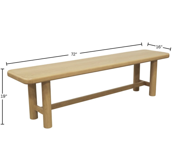 Alpine Furniture Hudson Solid Wood Dining Bench In Light Oak — 72" Minimalist Seat With Reinforced Crossbar Support And Versatile Use 8440-03