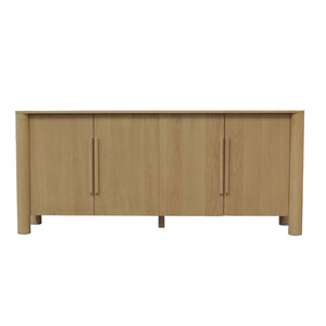 Alpine Furniture Hudson Light Oak Sideboard With Adjustable Shelves, Four-Door Storage, Rounded Edges, Fully Assembled 8440-06