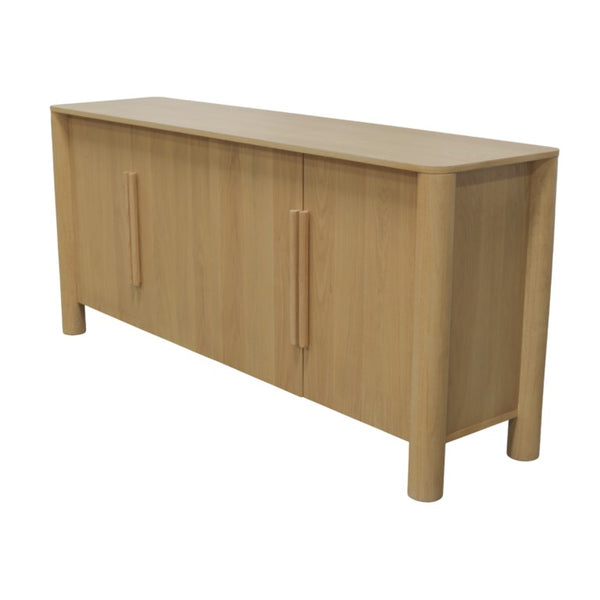 Alpine Furniture Hudson Light Oak Sideboard With Adjustable Shelves, Four-Door Storage, Rounded Edges, Fully Assembled 8440-06