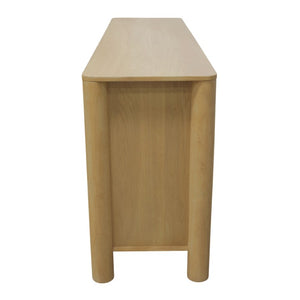 Alpine Furniture Hudson Light Oak Sideboard With Adjustable Shelves, Four-Door Storage, Rounded Edges, Fully Assembled 8440-06