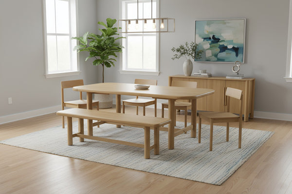 Alpine Furniture Hudson Light Oak Dining Table - Scandinavian 84" Solid Wood Centerpiece Seats 6–8, Durable Design 8440-01