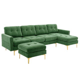 English Elm 110" L-Shape Convertible Sectional Sofa Couch With Movable Ottoman For Living Room, Apartment, Office, Green