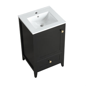 English Elm 20" Modern Bathroom Vanity With Ceramic Sink, Soft-Close Door, Drawer & Storage Rack In Black Finish N725P185452B