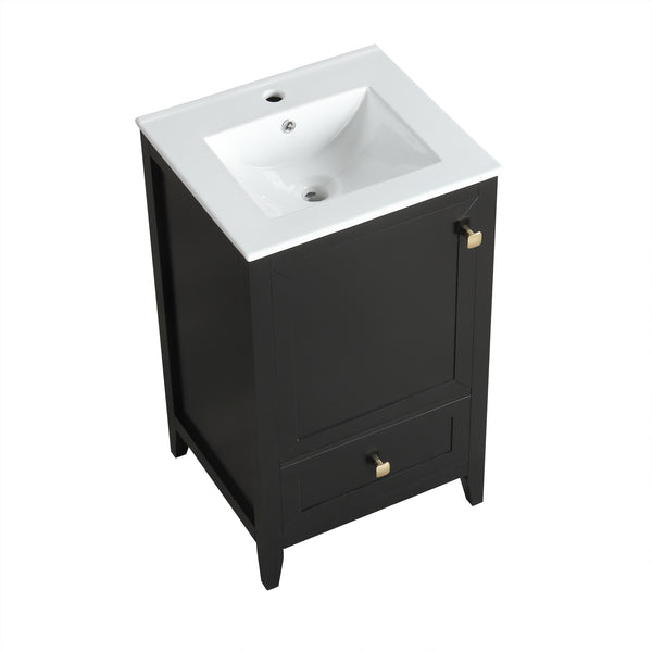 English Elm 20" Modern Bathroom Vanity With Ceramic Sink, Soft-Close Door, Drawer & Storage Rack In Black Finish N725P185452B