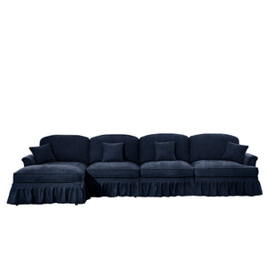 English Elm Classic Three Seater Modular L-Shaped Sectional Sofa With Flared Arms, Ruffled Skirts & Ottoman W3041S00261