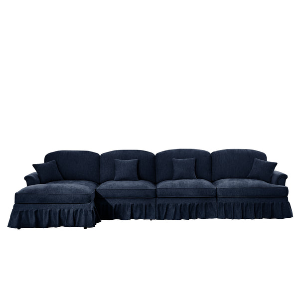 English Elm Classic Three Seater Modular L-Shaped Sectional Sofa With Flared Arms, Ruffled Skirts & Ottoman W3041S00261