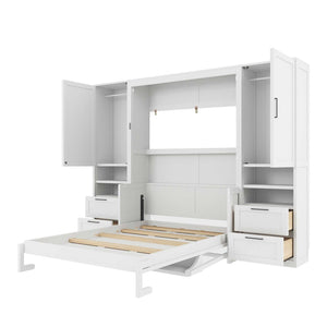English Elm Full Size Murphy Wall Bed with Wardrobe Drawers and Shelves for Studio Spaces LP000908AAK-1